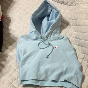Champion Baby Blue Cropped Hoodie with Logo